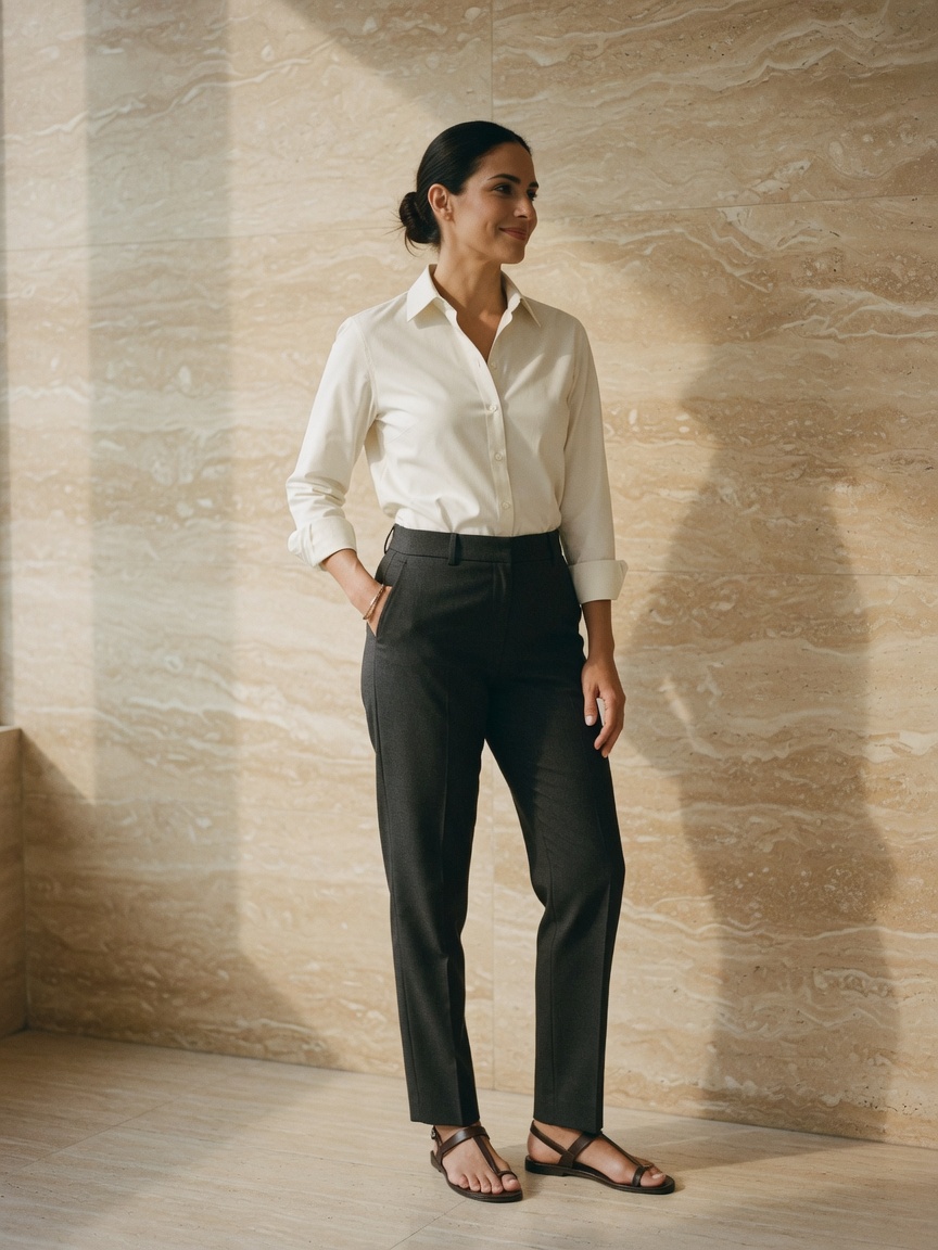 Blusa Herrera: camisa blanca de popelín con cuello estructurado