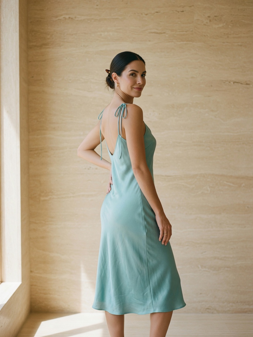 Vestido Bayside: slip dress midi de seda turquesa con corte al bies